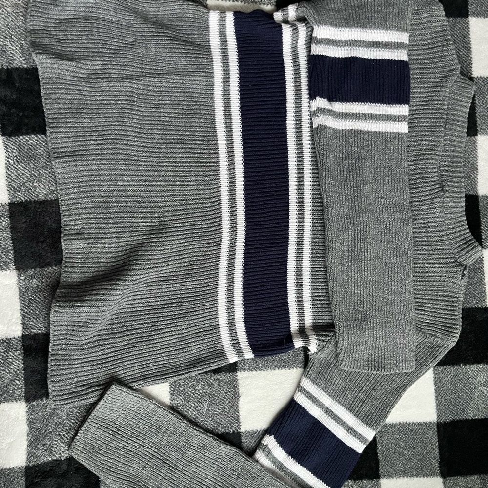 Gray and Navy Striped Sweater